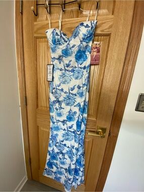 Emerald Sundae White Maxi Dress with Blue Floral Print